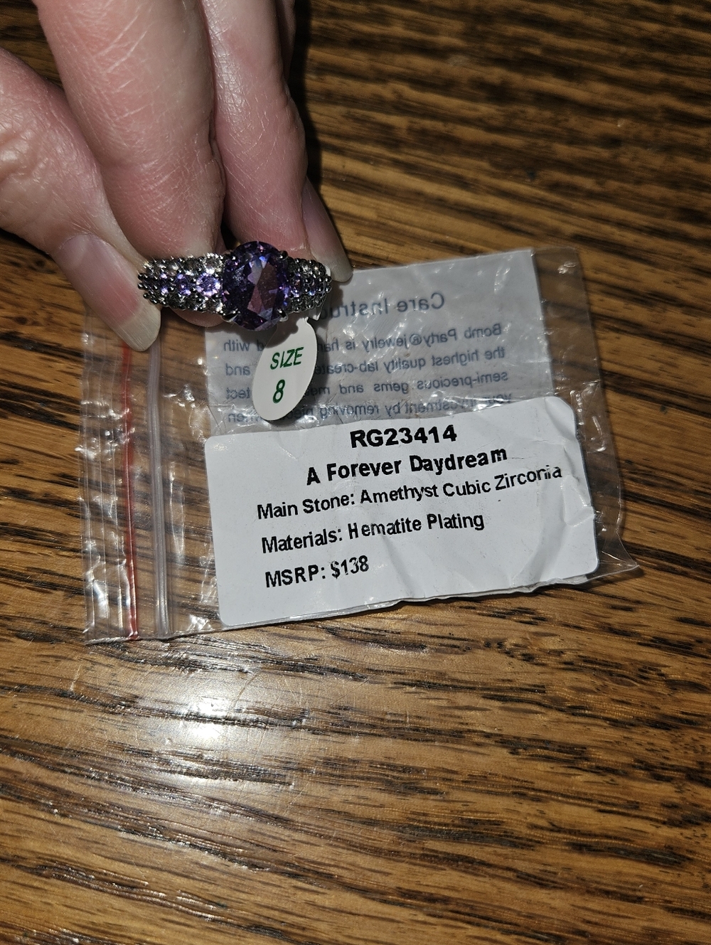 Bomb Party Hematite-Plated Amethyst Cubic Zirconia Ring - Purple (Size 8)